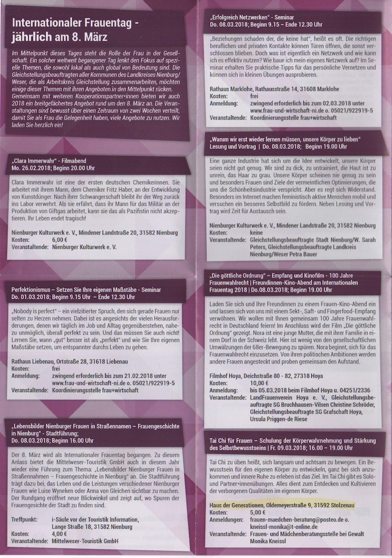 Veranstaltungen zum 8.3.2018